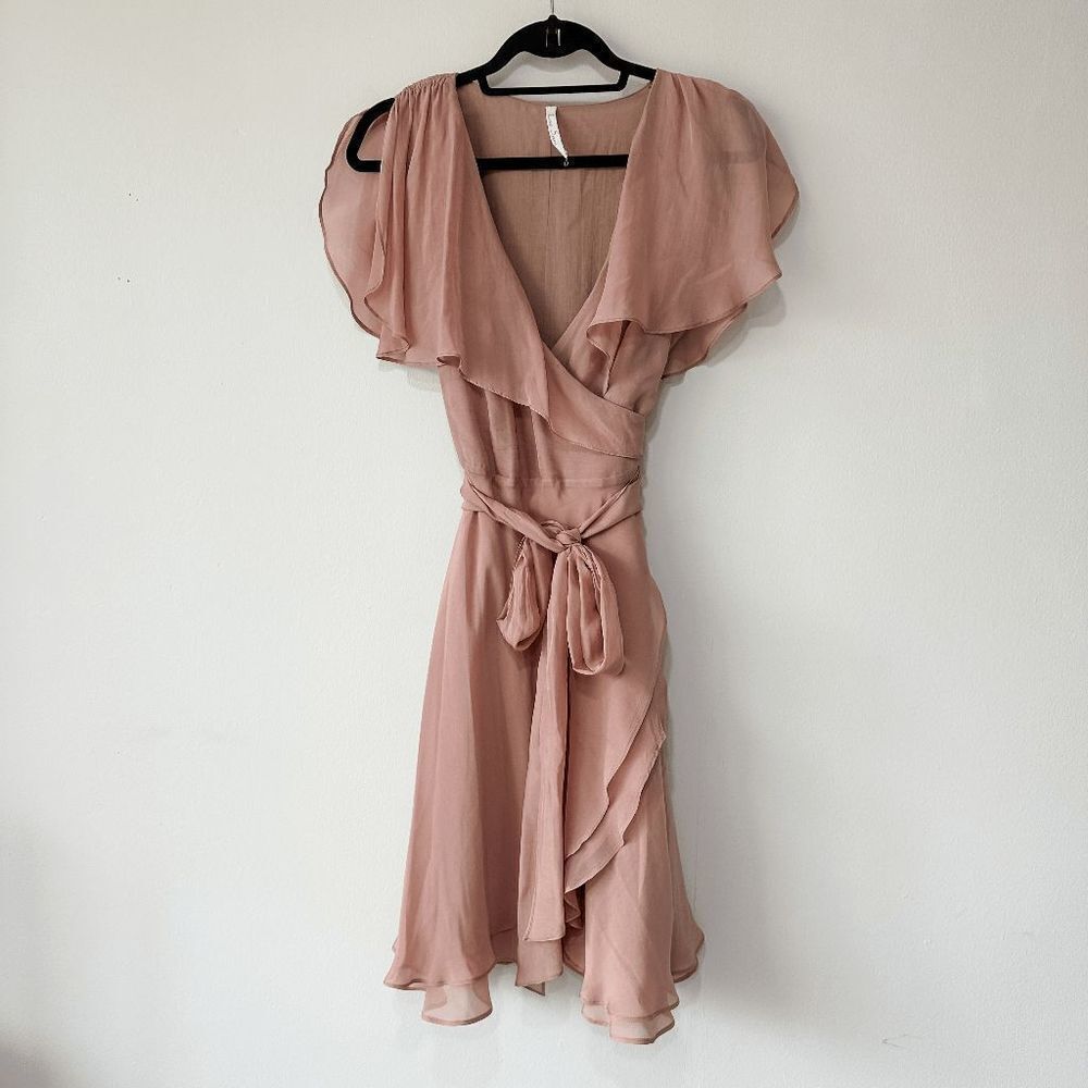 Love Sam Dusty Rose Silk Wrap Dress with Flutter Sleeves Size Medium